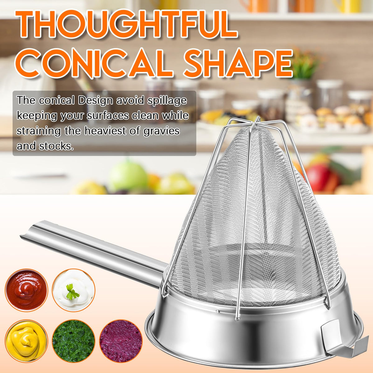 8" Fine Mesh Strainer Set with Handle and Pestle R281