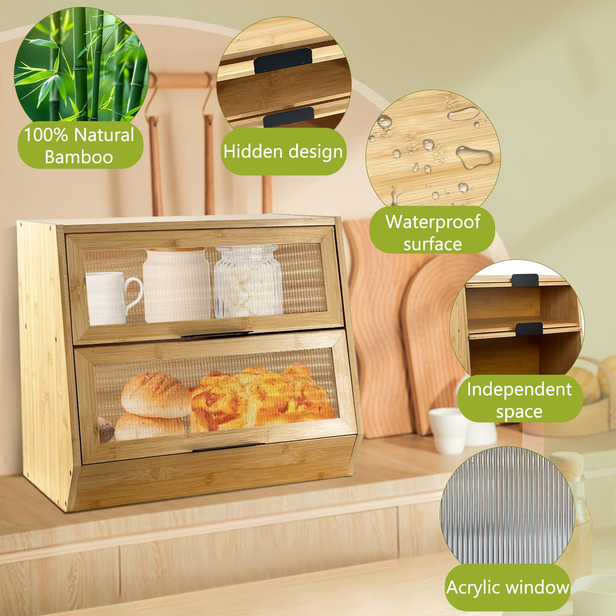 Wooden Bread Box with Window L296660