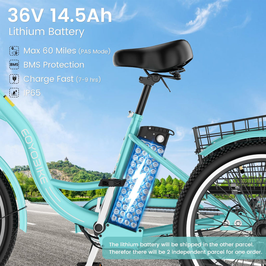24/26 Inch 350W Electric Tricycle with Removable 36V Battery and Rear Basket S2594