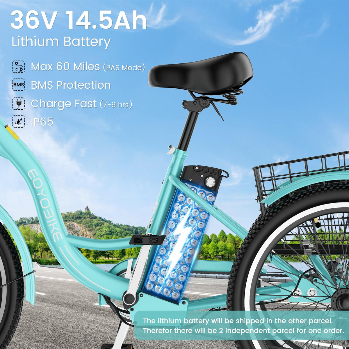 24/26 Inch 350W Electric Tricycle with Removable 36V Battery and Rear Basket S2594