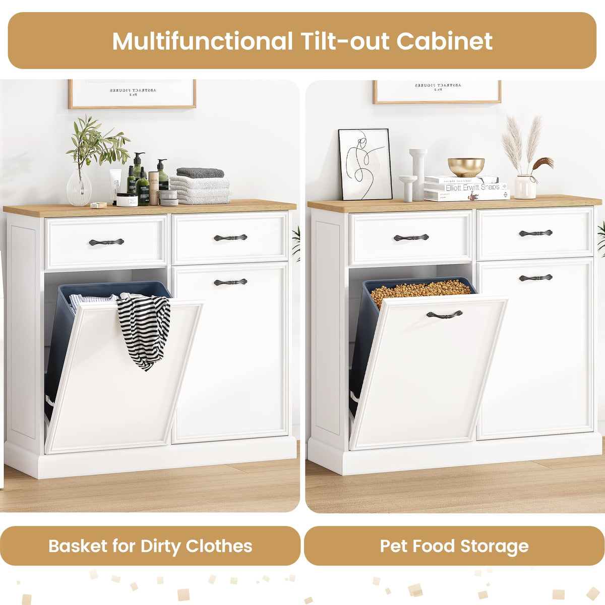 White Wooden Double Tilt Out Trash Cabinet R5770