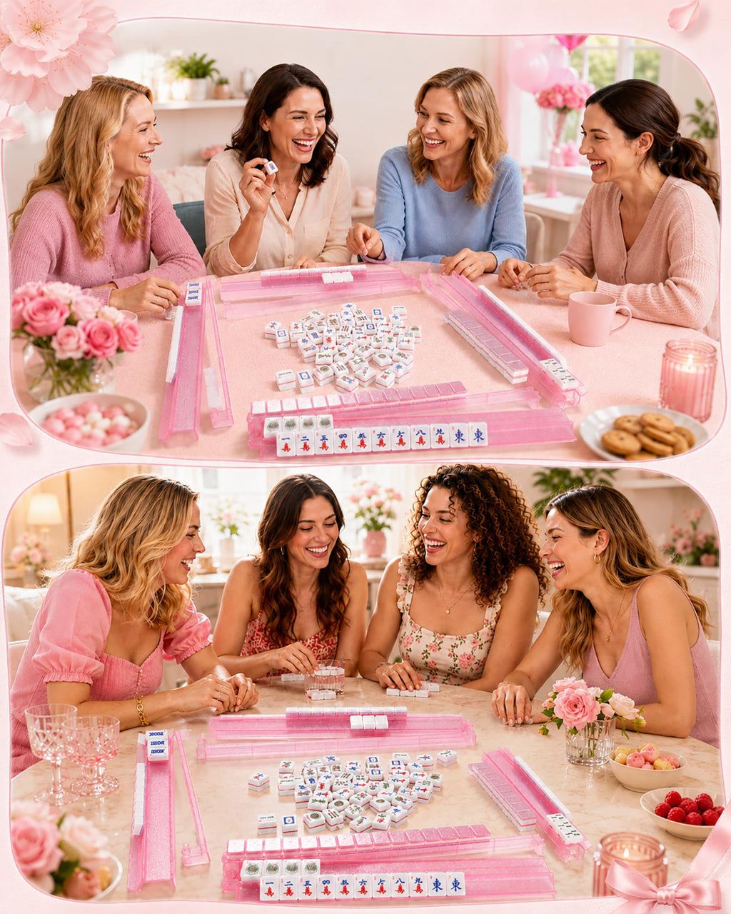 Pink Glitter Acrylic Mahjong Racks with Pushers Set of 4 F9773