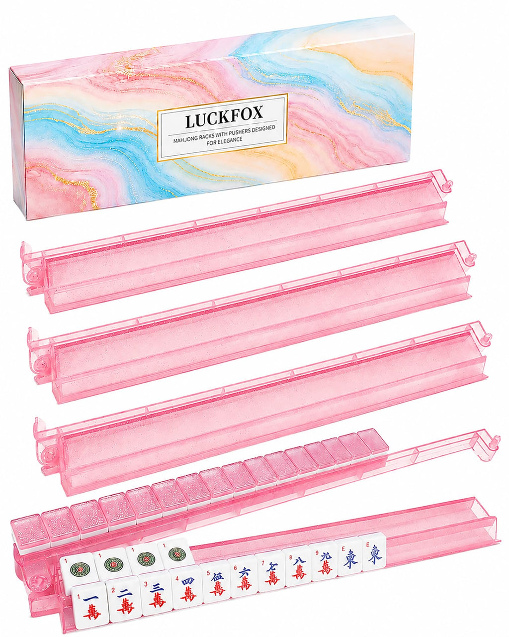 Pink Glitter Acrylic Mahjong Racks with Pushers Set of 4 F9773