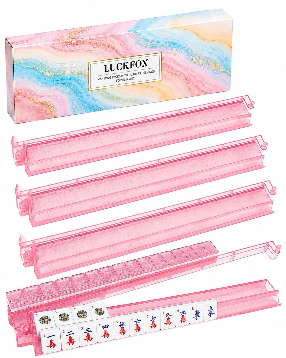 Pink Glitter Acrylic Mahjong Racks with Pushers Set of 4 F9773