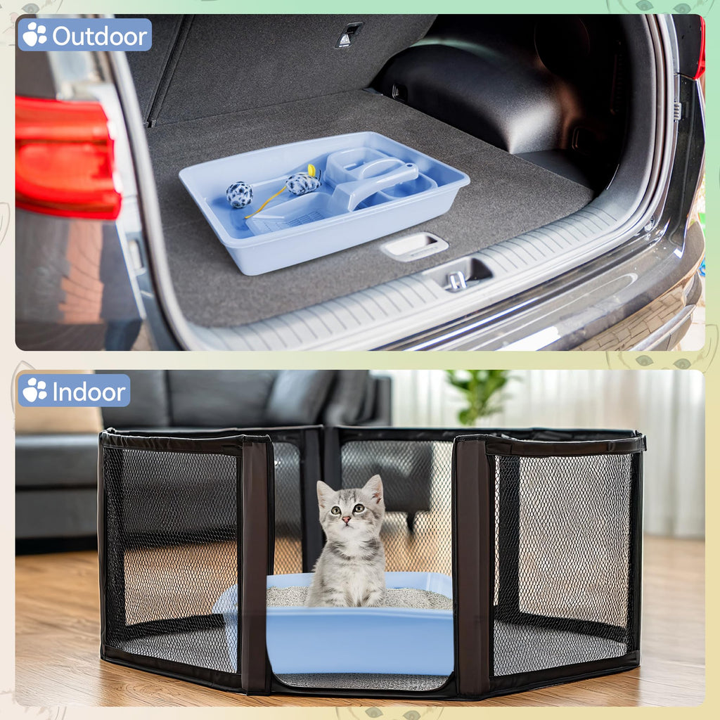 Cat Litter Box Set with Litter Scoop, Double Dish Cat Bowl, Mouse and Ball Toy X17128