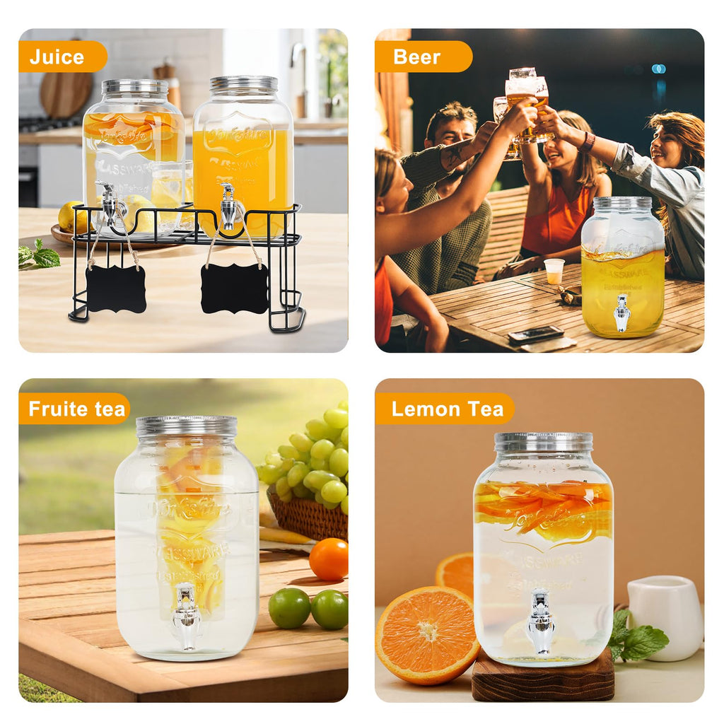2 Pack 1 Gallon Glass Drink Dispensers Q744