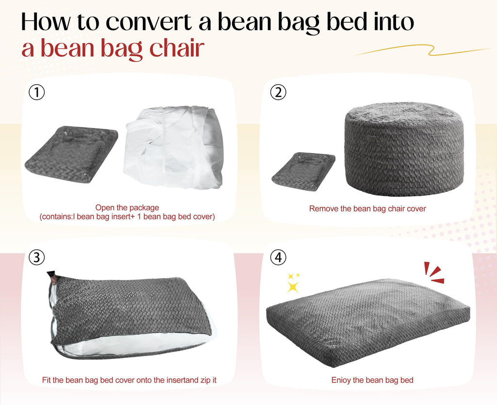 Bean Bag Chair Convertible 3 in 1 Washable Giant R6966