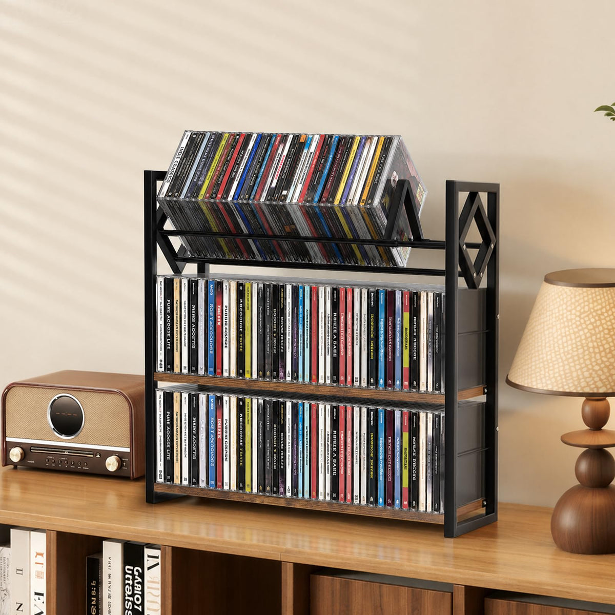 3-Tier Wooden and Metal CD Storage Rack N290