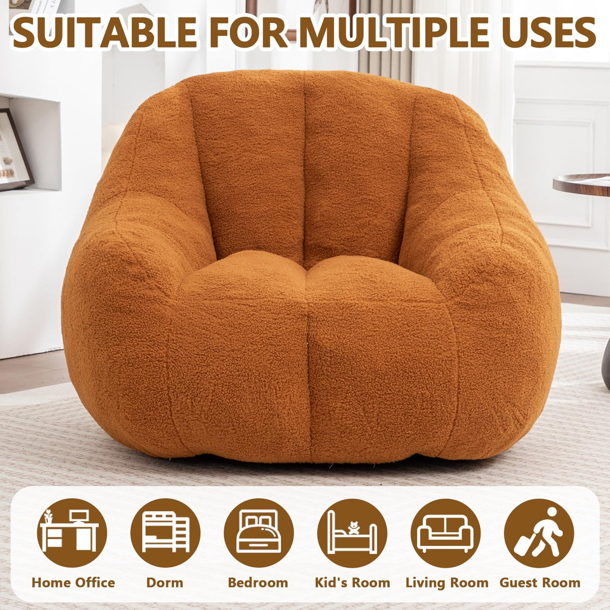 Faux Fur Oversized Bean Bag Chairs with Filler H1920