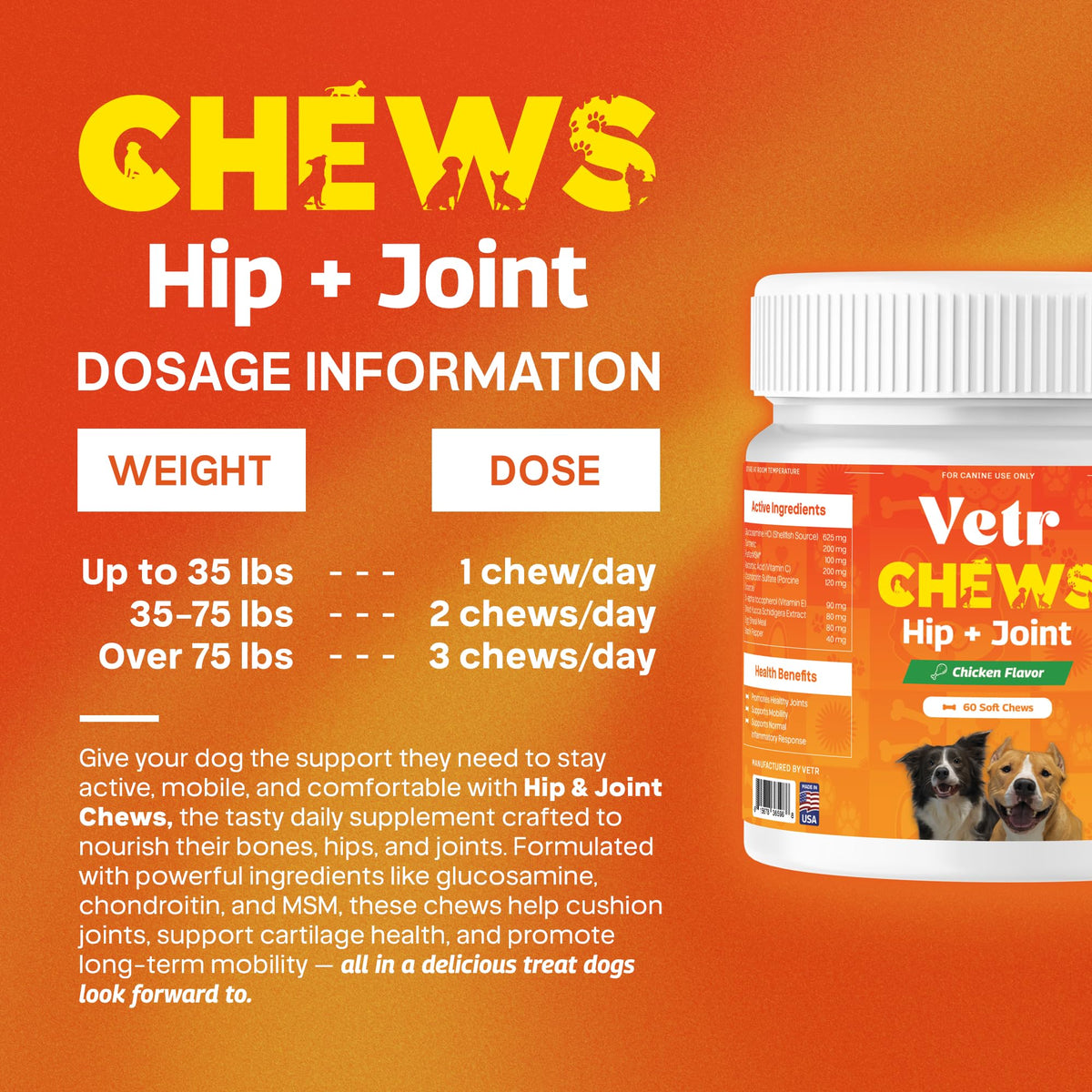 Chicken Flavored Hip and Joint Chews for Dogs, 60 Chewable Tablets R229