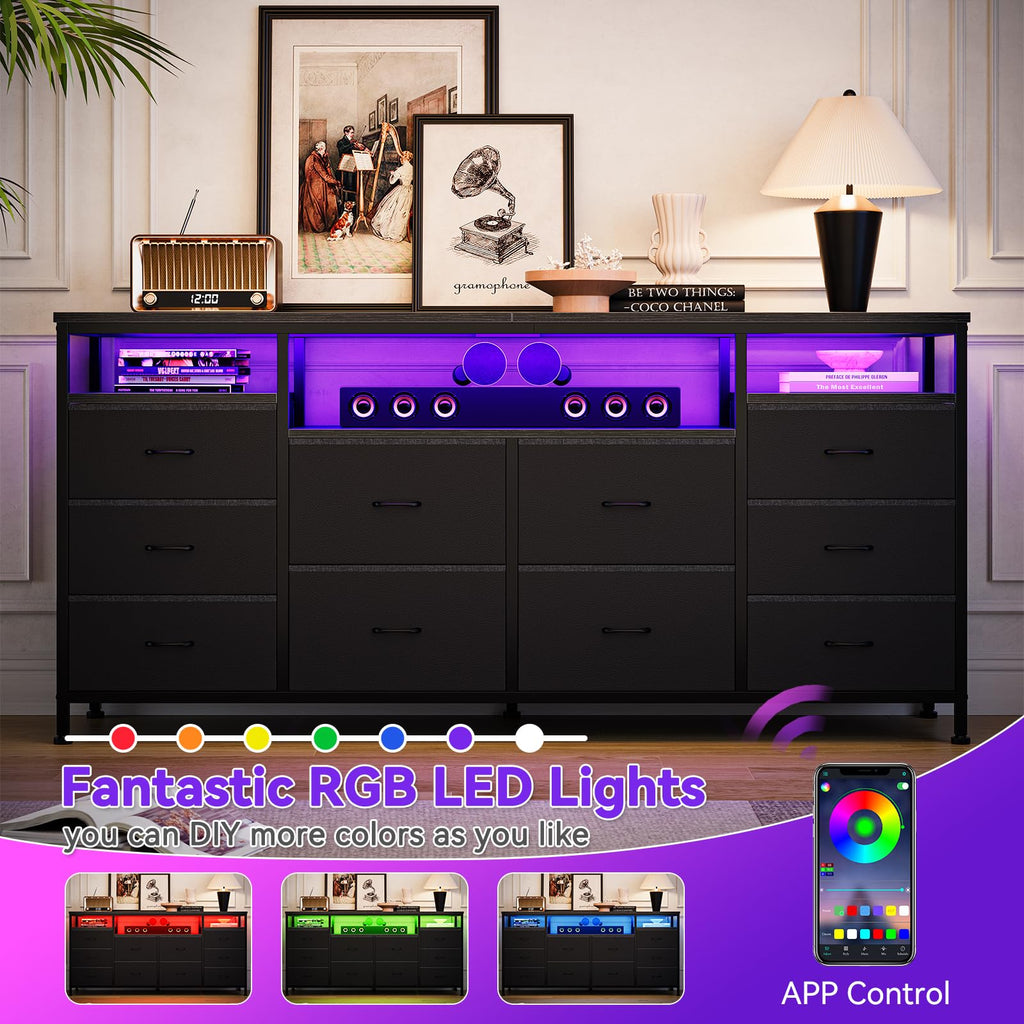 10 Drawer Dresser TV Stand with LED Lights and Power Outlets F3787