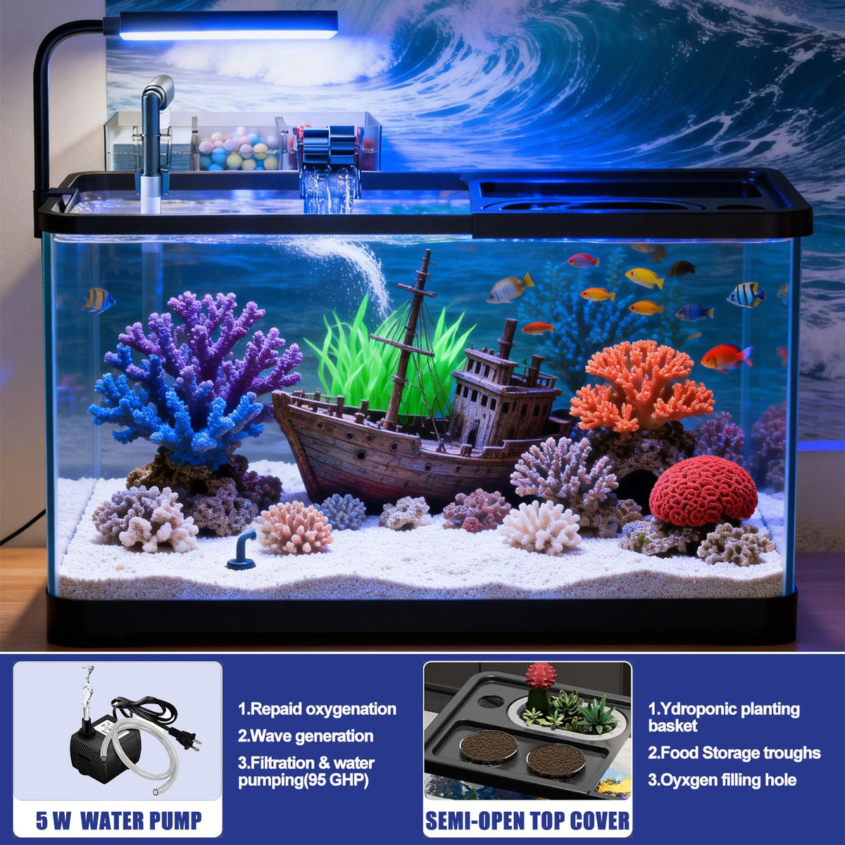 5 Gallon Plastic Fish Tank with Filter and Lid S608911
