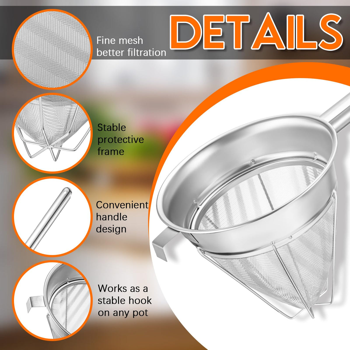8" Fine Mesh Strainer Set with Handle and Pestle R281