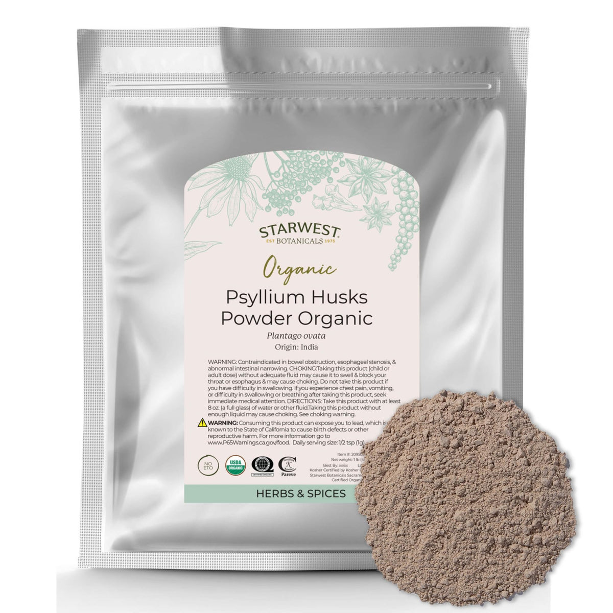 Organic Psyllium Husks Powder 1 lb Bag Q2734