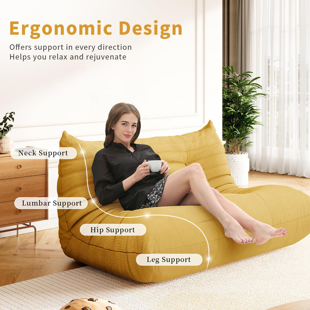 Yellow Corduroy Memory Foam Bean Bag Chair X7249