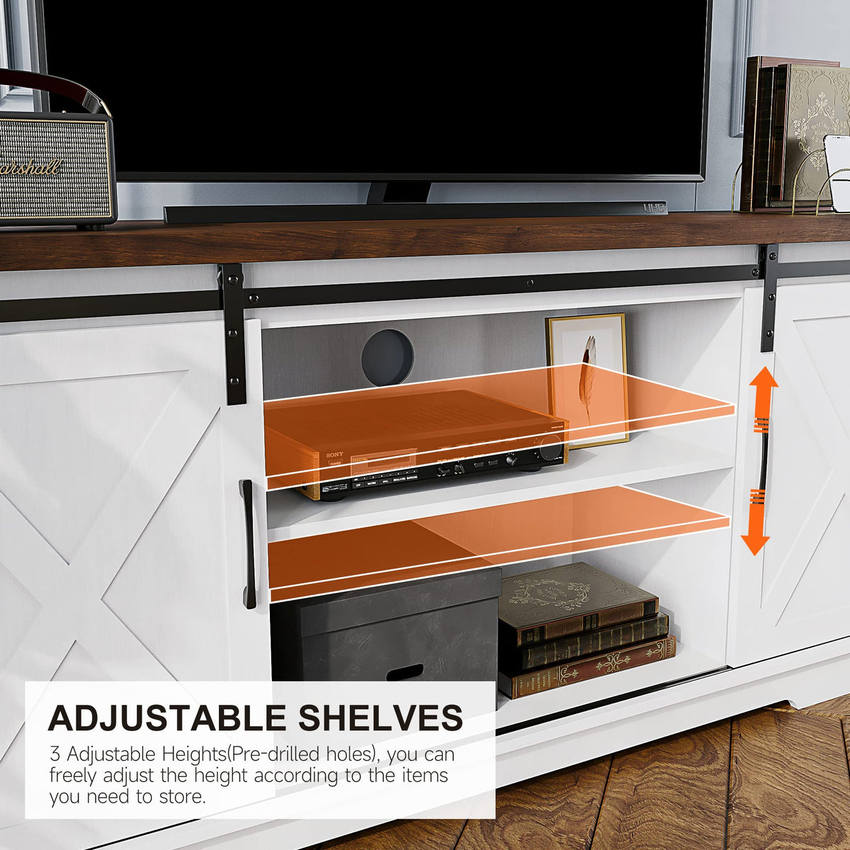65 Inch TV Stand with Sliding Barn Doors and Storage Cabinet U820189