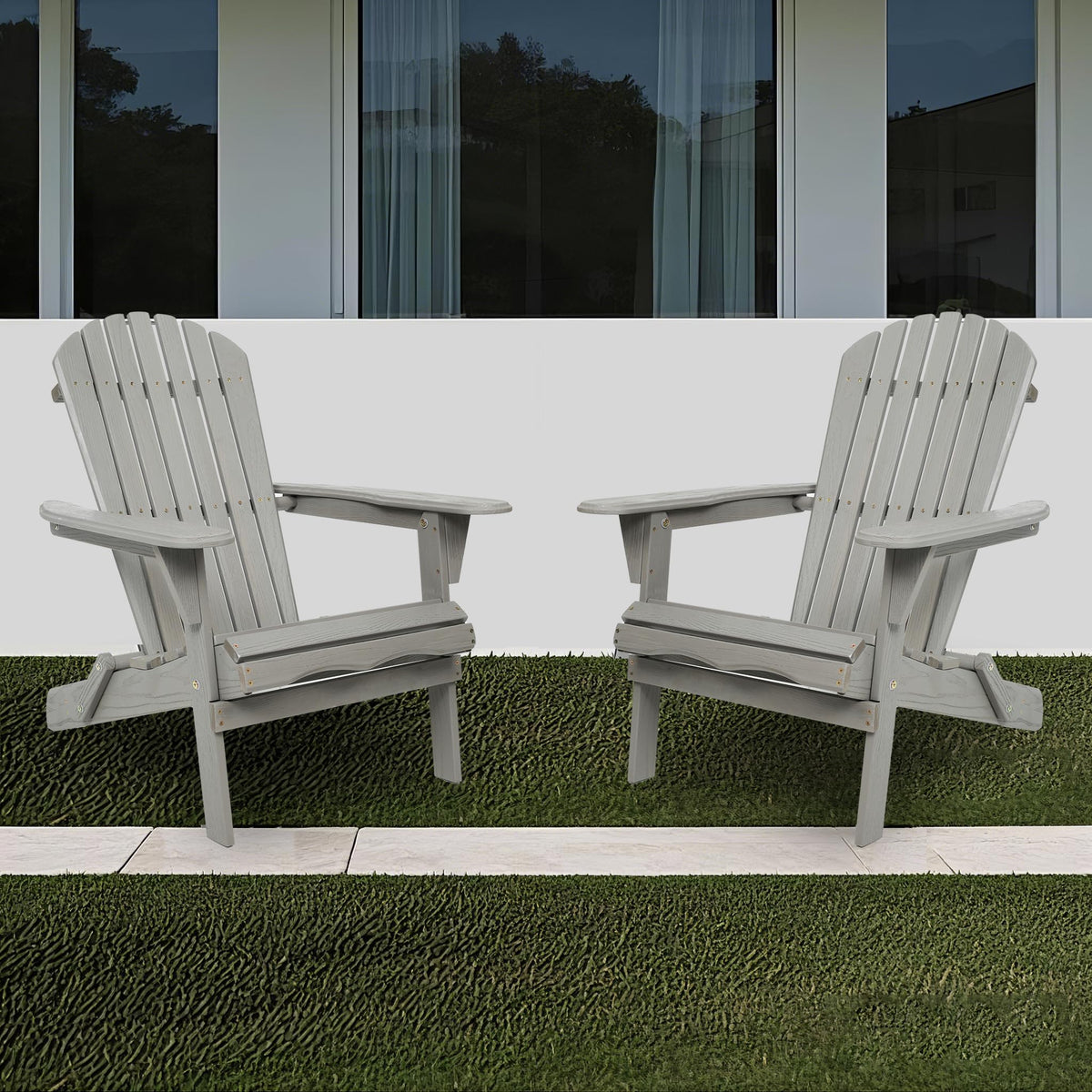 Folding Adirondack Chair Set of 2 Solid Cedar Wood Gray V55239