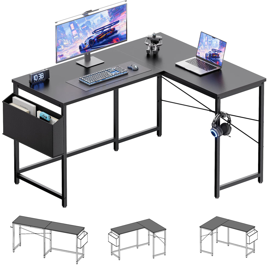 47 Inch Reversible L Shaped Gaming Desk Black N24059