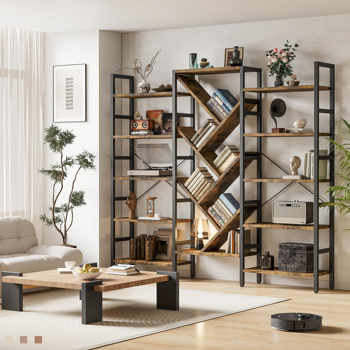 70x70 5 Tier Wooden Bookcase with 17 Open Shelf Z84737