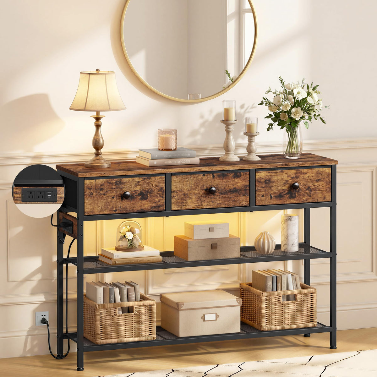 Console Table with Power Outlets and LED Lights Y8222