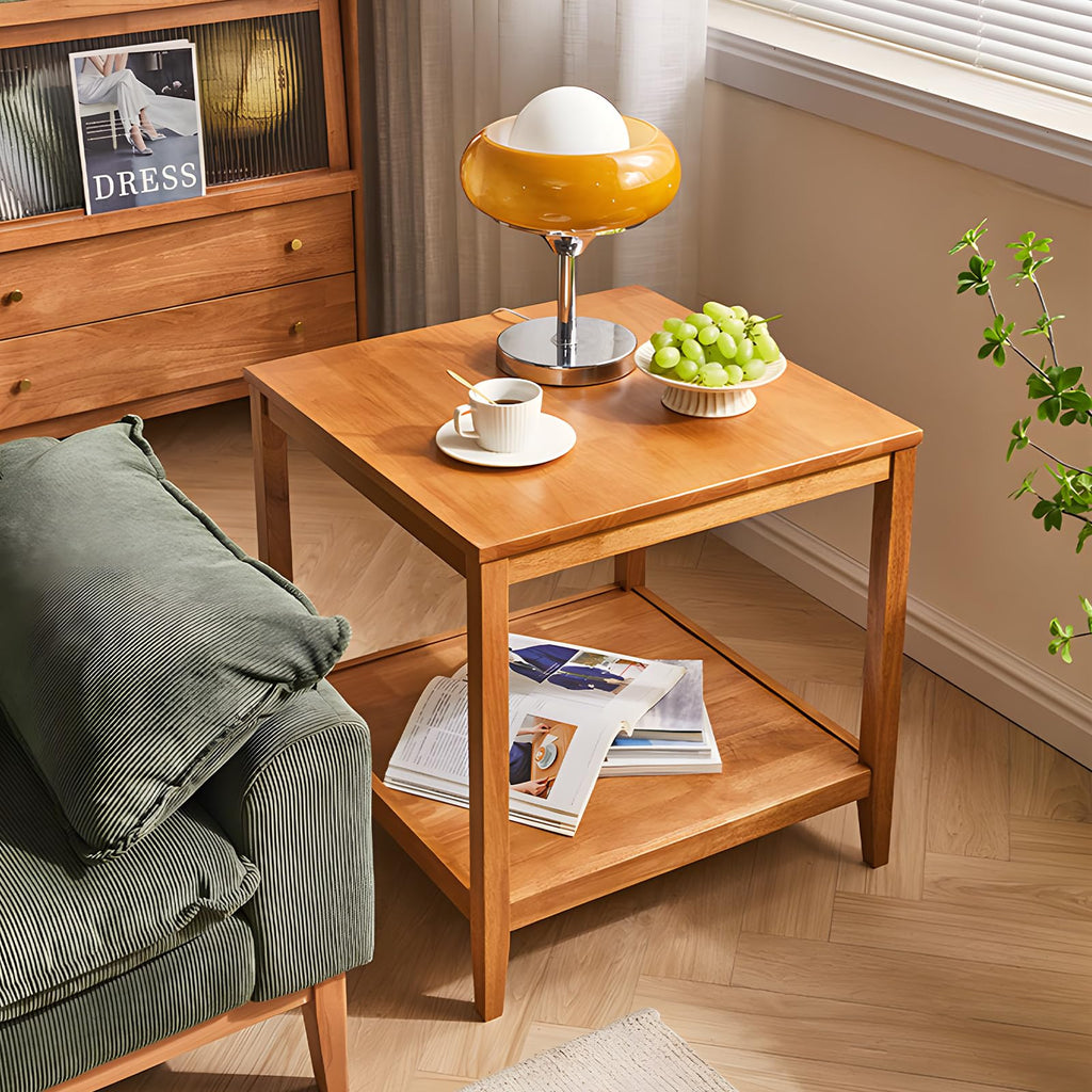 Solid Wood Square Side Table with Storage Shelf S9103