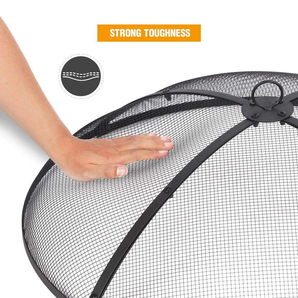 30 Inch Round Metal Fire Pit Spark Screen with Handle & Poker N204