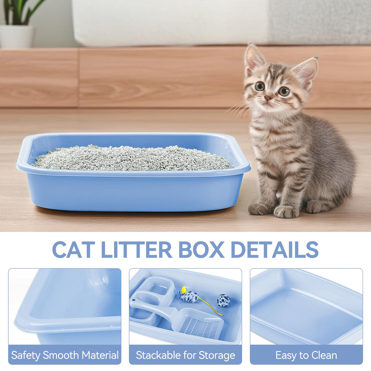 Cat Litter Box Set with Litter Scoop, Double Dish Cat Bowl, Mouse and Ball Toy X17128