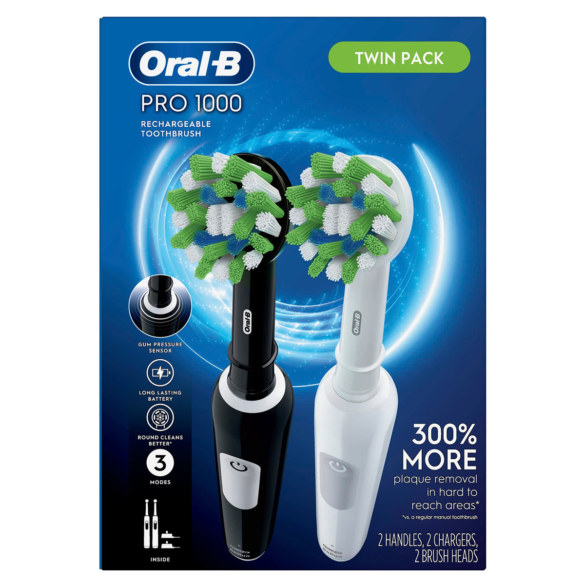 Black and White 2 Count Electric Toothbrush Y5177