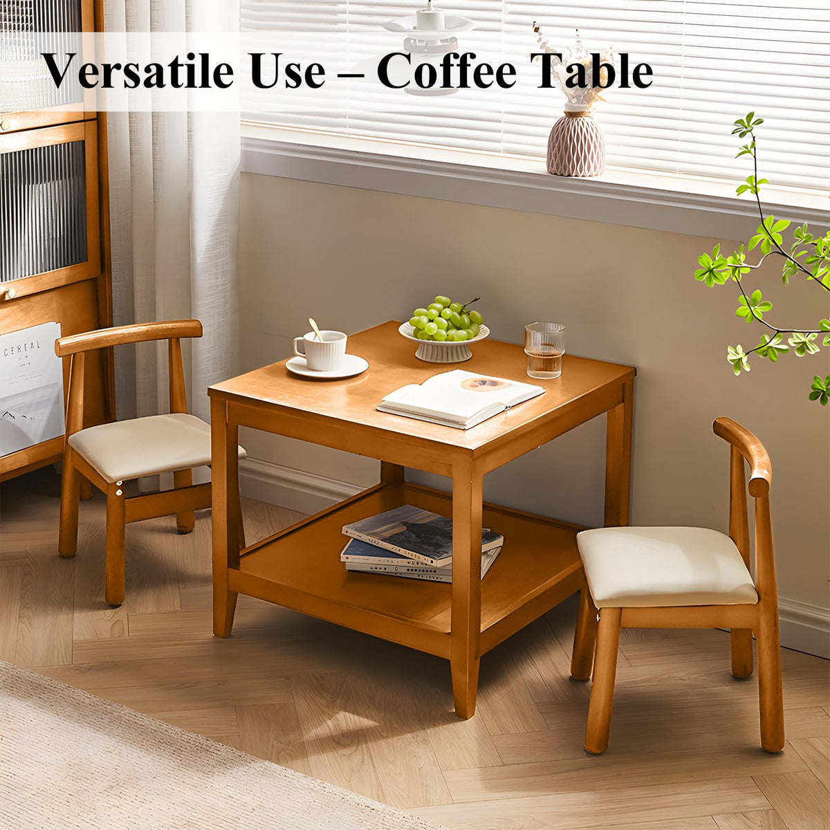 Solid Wood Square Side Table with Storage Shelf S9103