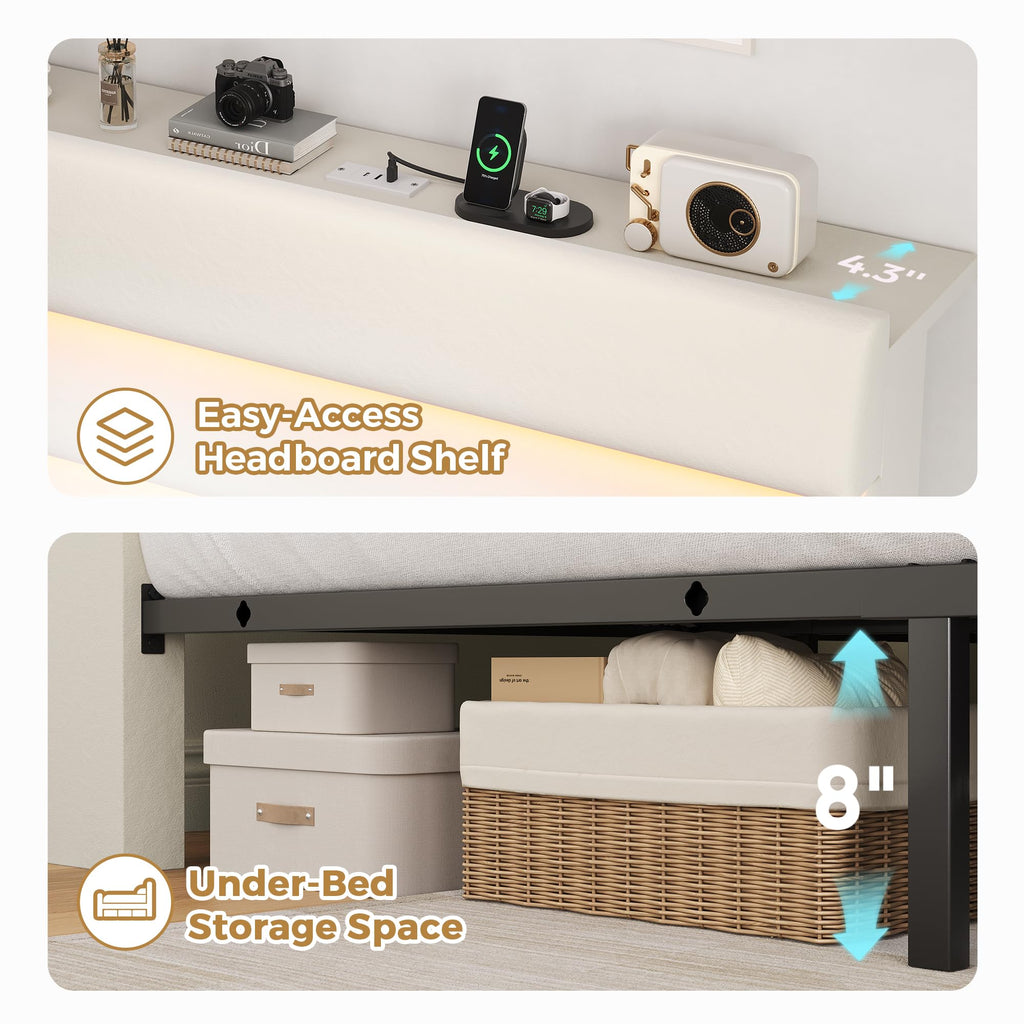 Beige Queen Size Bed Frame with 2 Storage Drawers A299