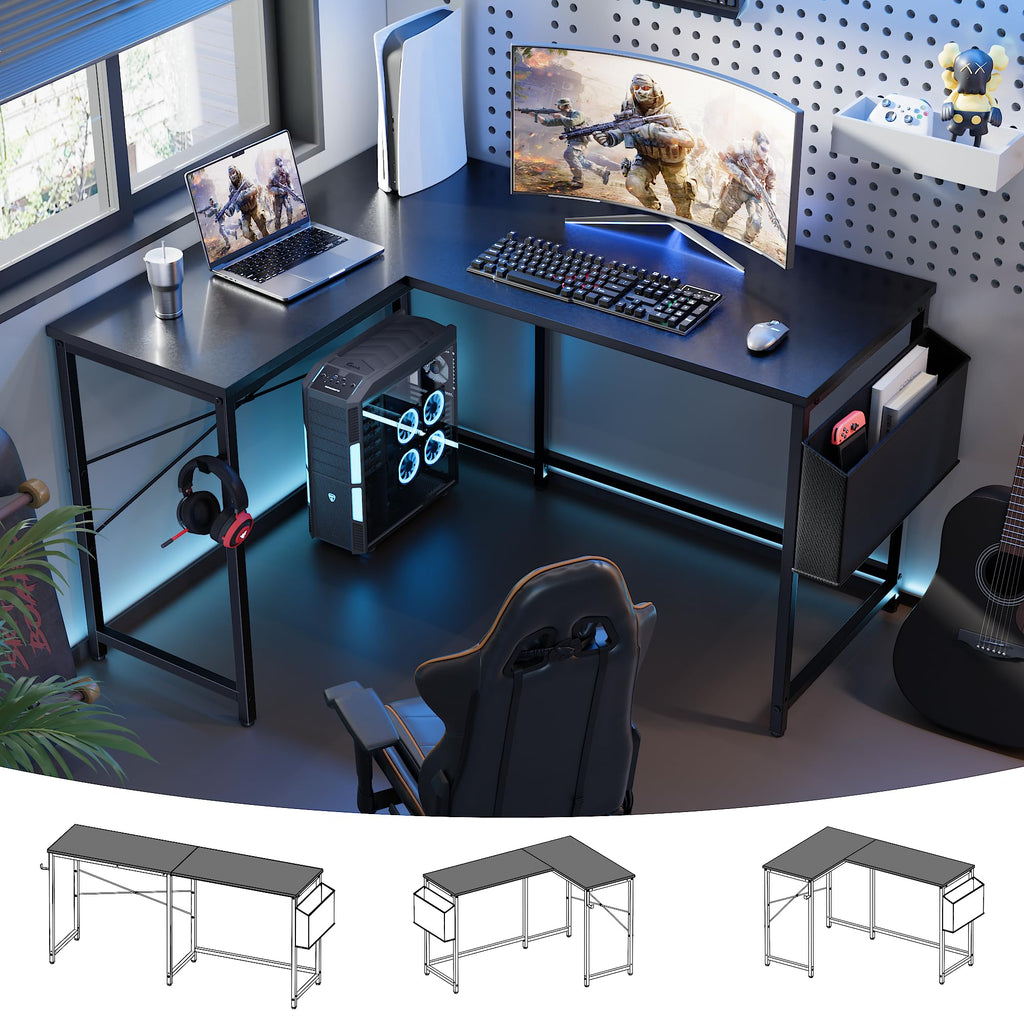 47 Inch Reversible L Shaped Gaming Desk Black N24059
