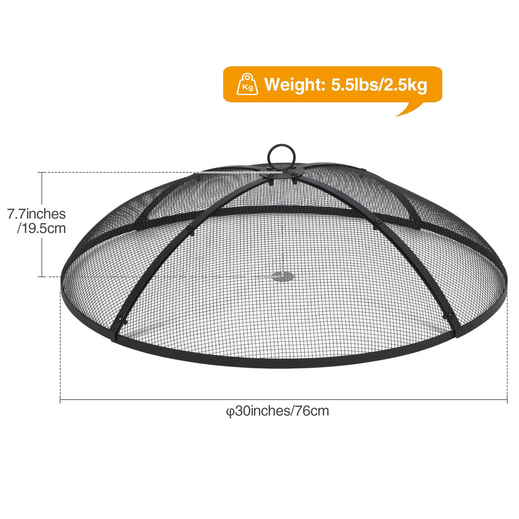 30 Inch Round Metal Fire Pit Spark Screen with Handle & Poker N204