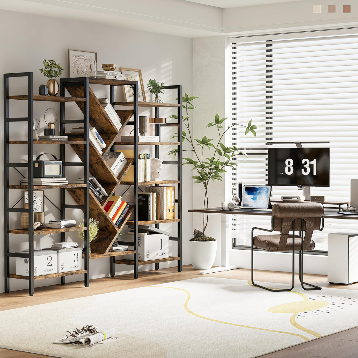 70x70 5 Tier Wooden Bookcase with 17 Open Shelf Z84737