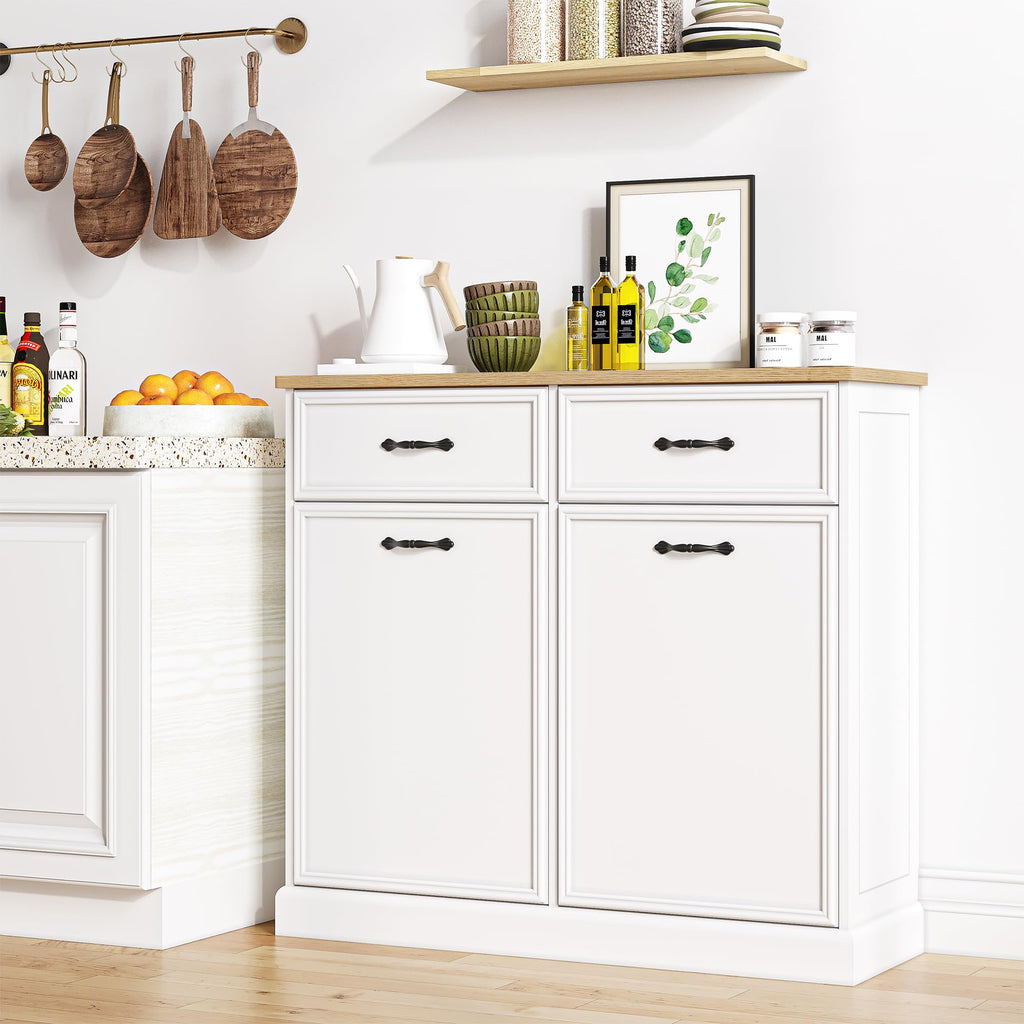 White Wooden Double Tilt Out Trash Cabinet R5770