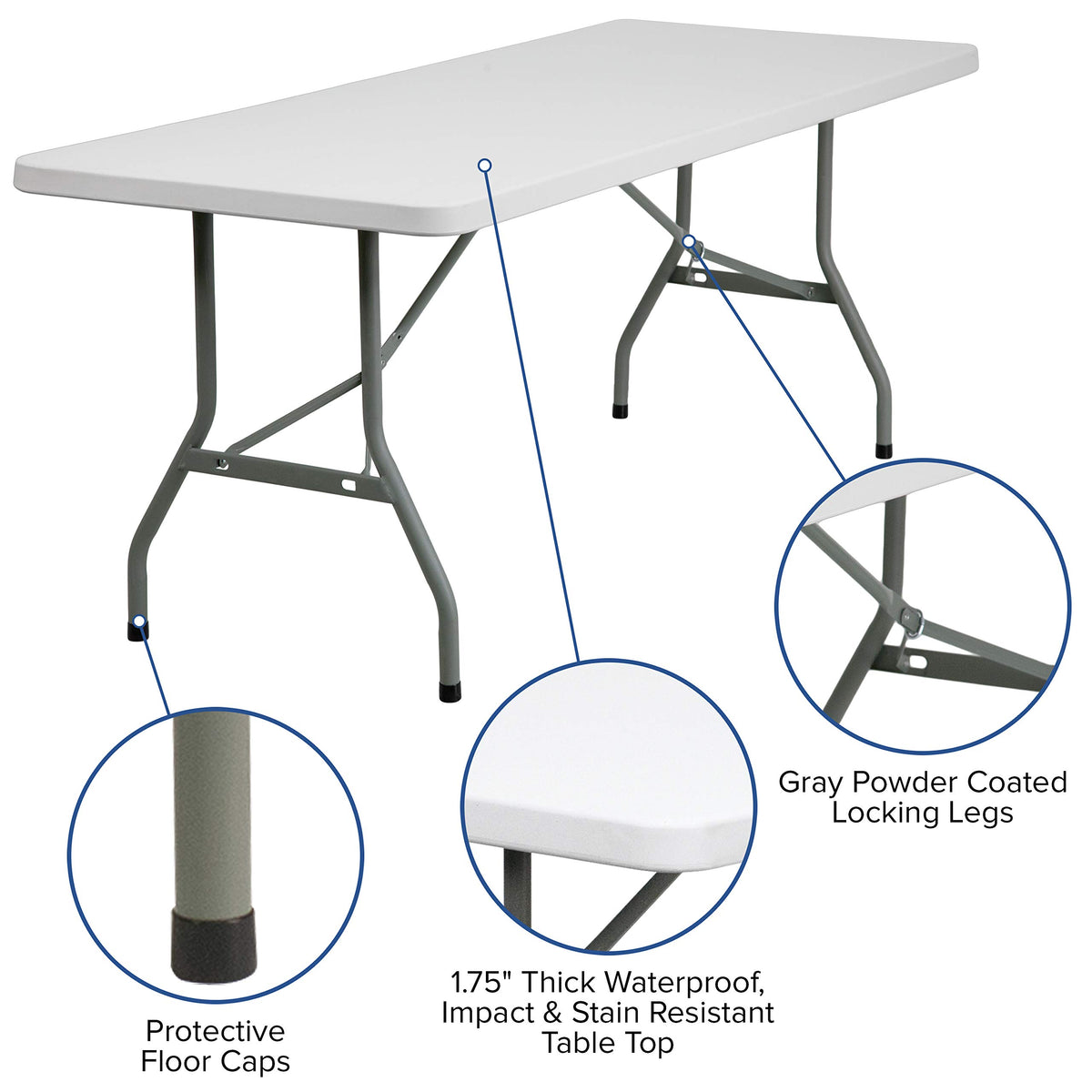 6-Foot Granite White Plastic Folding Table U38678
