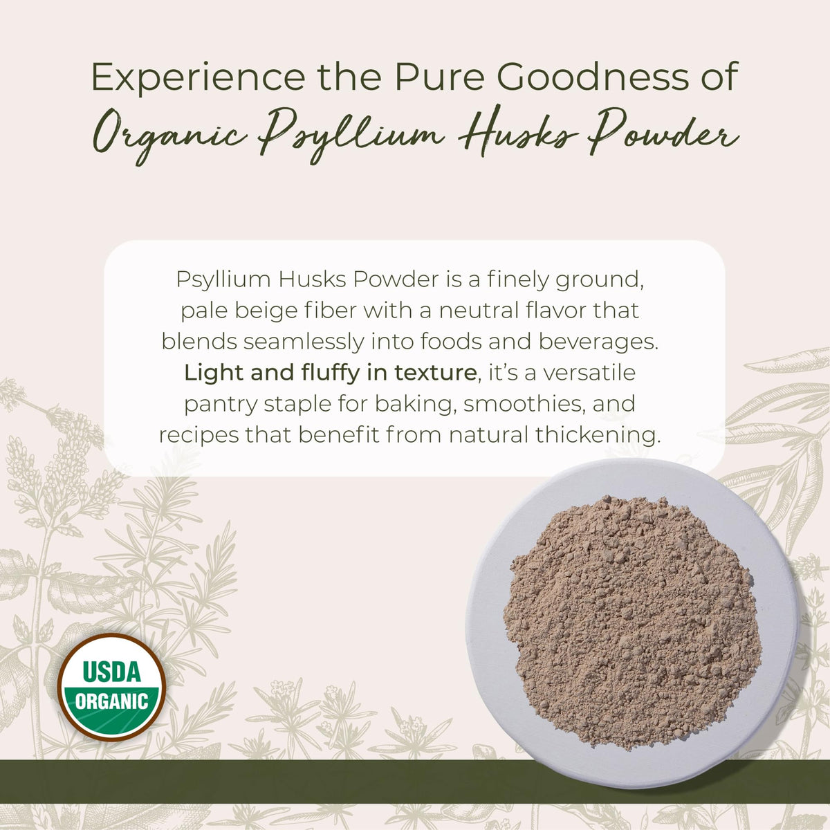 Organic Psyllium Husks Powder 1 lb Bag Q2734