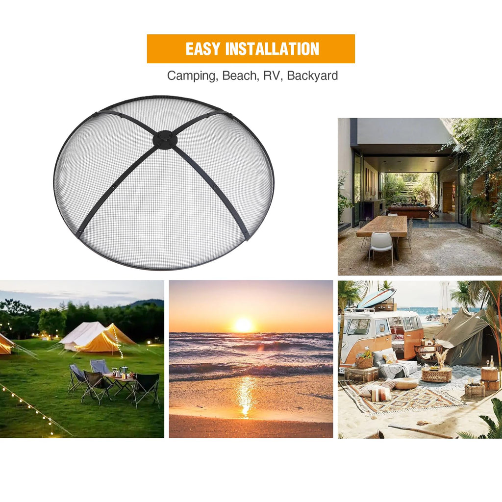 30 Inch Round Metal Fire Pit Spark Screen with Handle & Poker N204