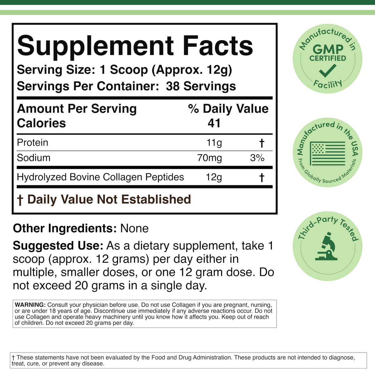 Collagen Peptides Powder Type I II III 16 oz O847