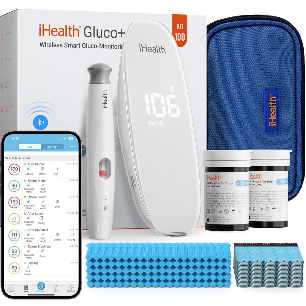 Wireless Smart Glucose Monitor Kit, 100 Strips & 100 Lancets T383