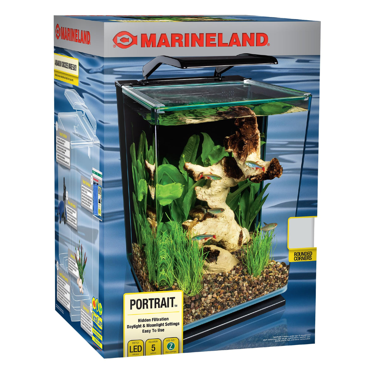 Glass LED Aquarium Kit, 5 Gallons, Hidden Filtration, Black H1058