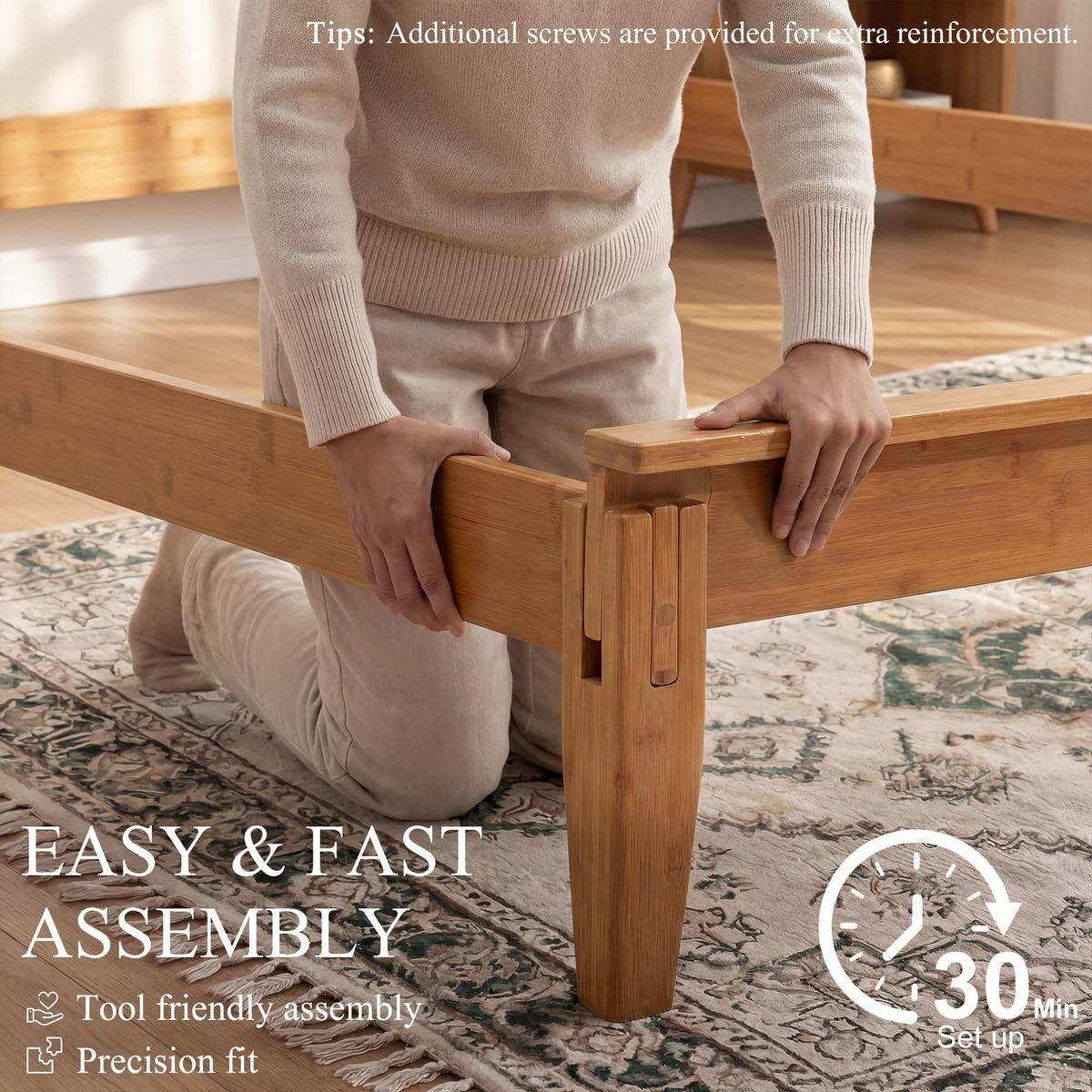 Solid Bamboo Queen Size Bed Frame with Headboard Z794