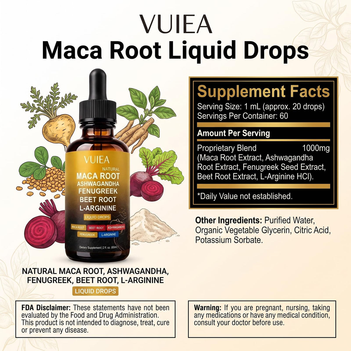 Liquid Maca Root Supplement with Ashwagandha, Fenugreek & Beet Root O9691