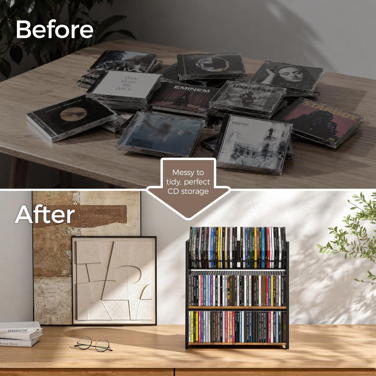 3-Tier Wooden and Metal CD Storage Rack N290
