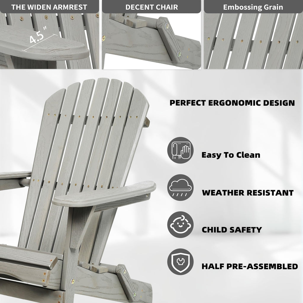 Folding Adirondack Chair Set of 2 Solid Cedar Wood Gray V55239