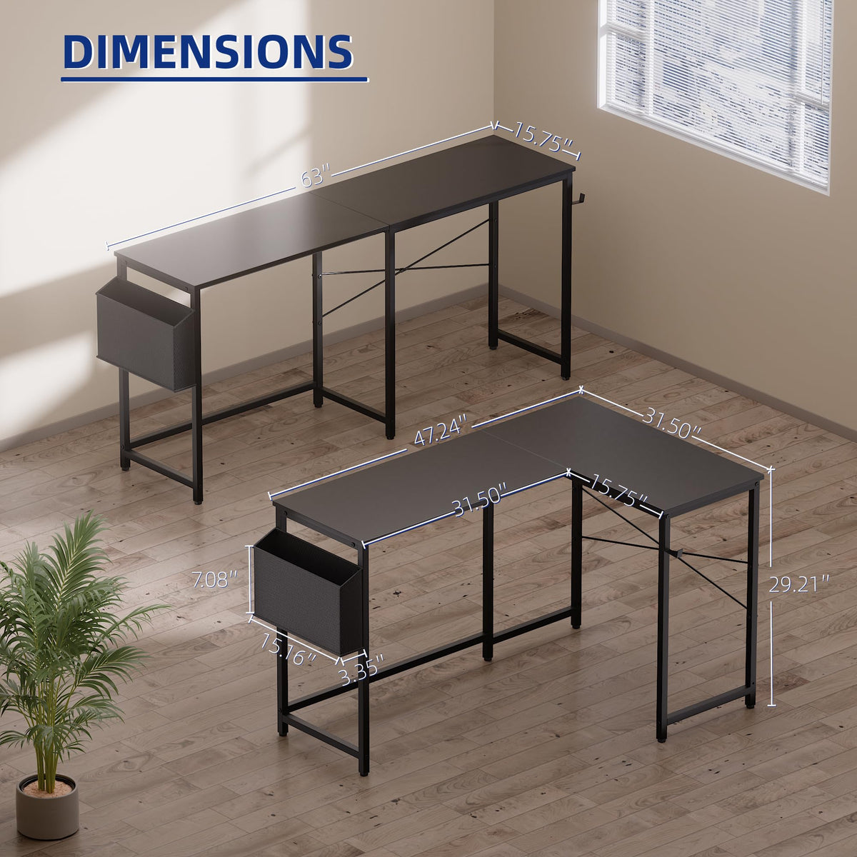 47 Inch Reversible L Shaped Gaming Desk Black N24059