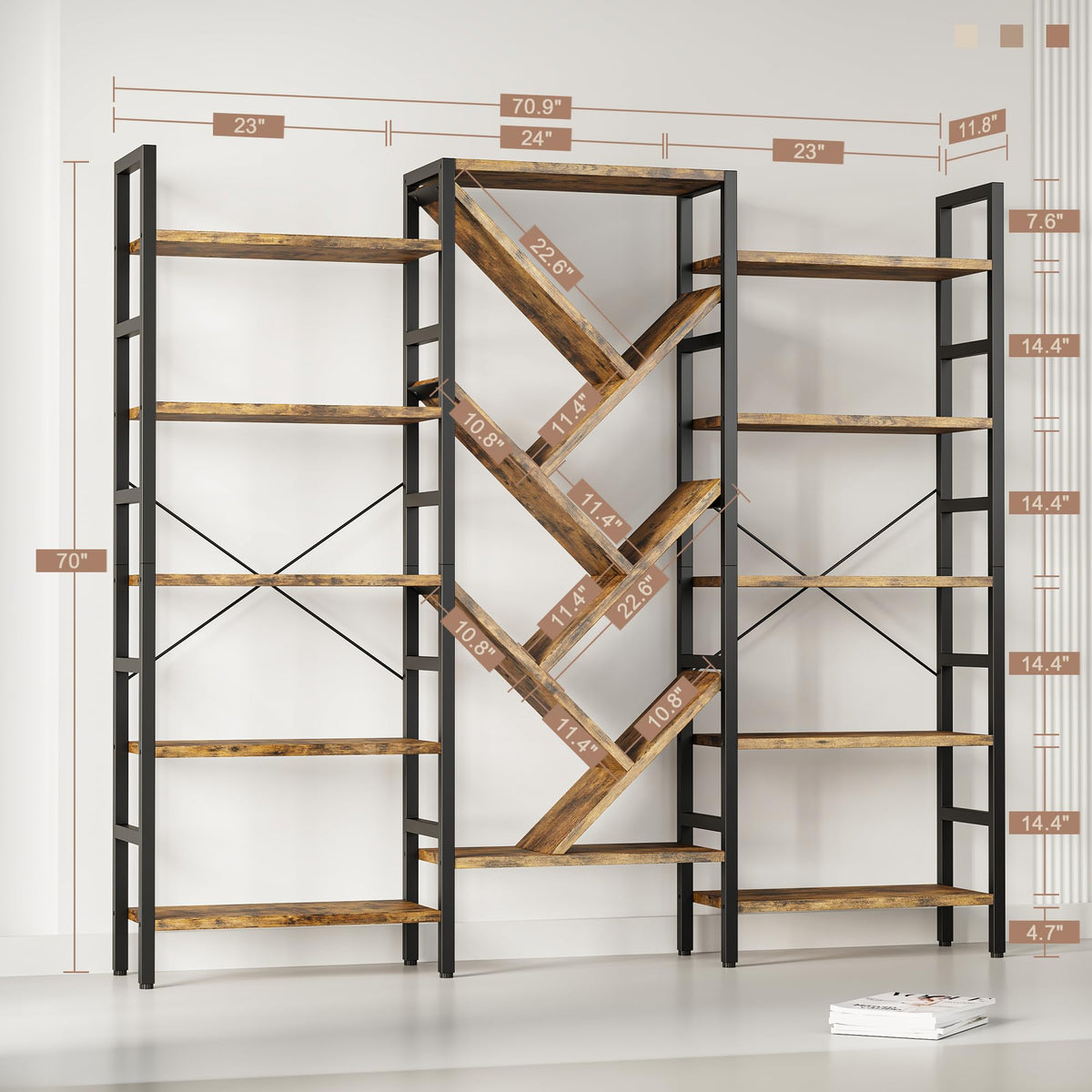 70x70 5 Tier Wooden Bookcase with 17 Open Shelf Z84737