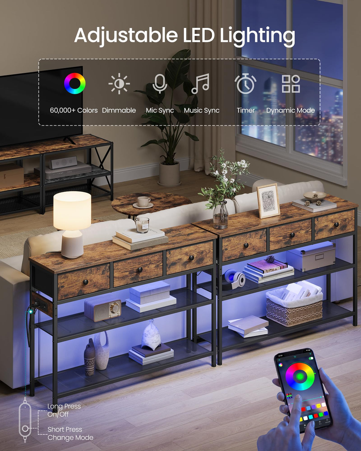 Console Table with Power Outlets and LED Lights Y8222