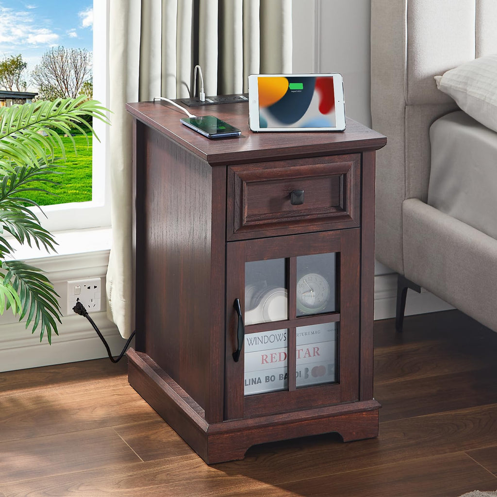 Cherry Side Table with Charging Station M8103