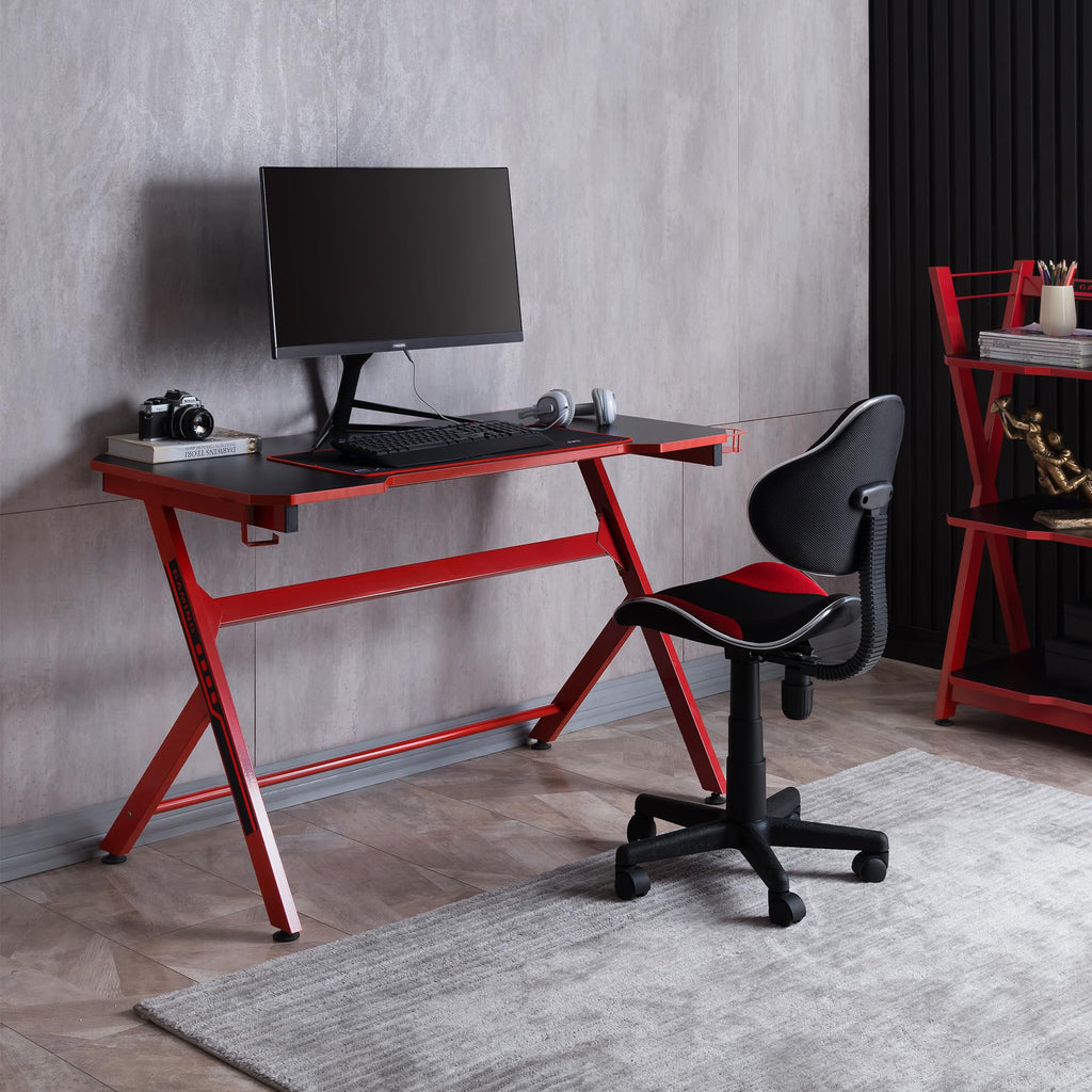 48" Black Red Gaming Computer Desk with Cup Holder L165