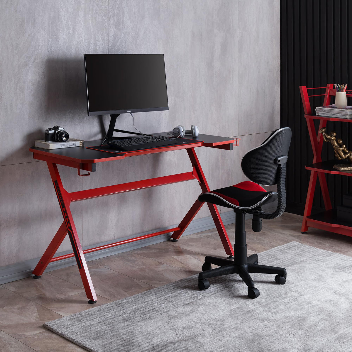 48" Black Red Gaming Computer Desk with Cup Holder L165